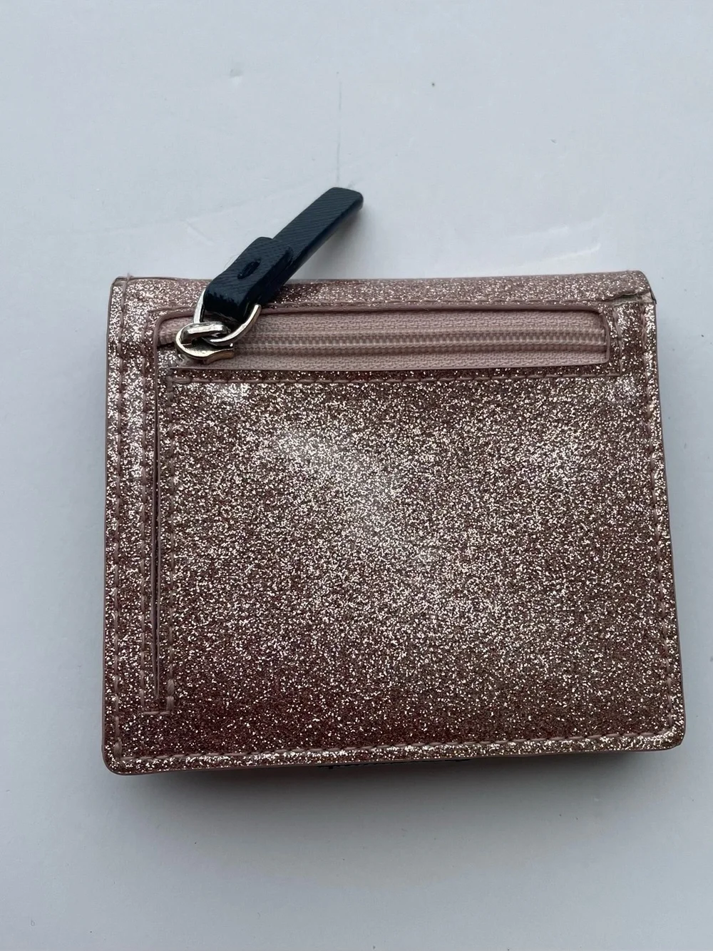 Kate Spade Mavis Street Seranade Bifold Wallet Rose Gold Glitter Cards Cash Coin